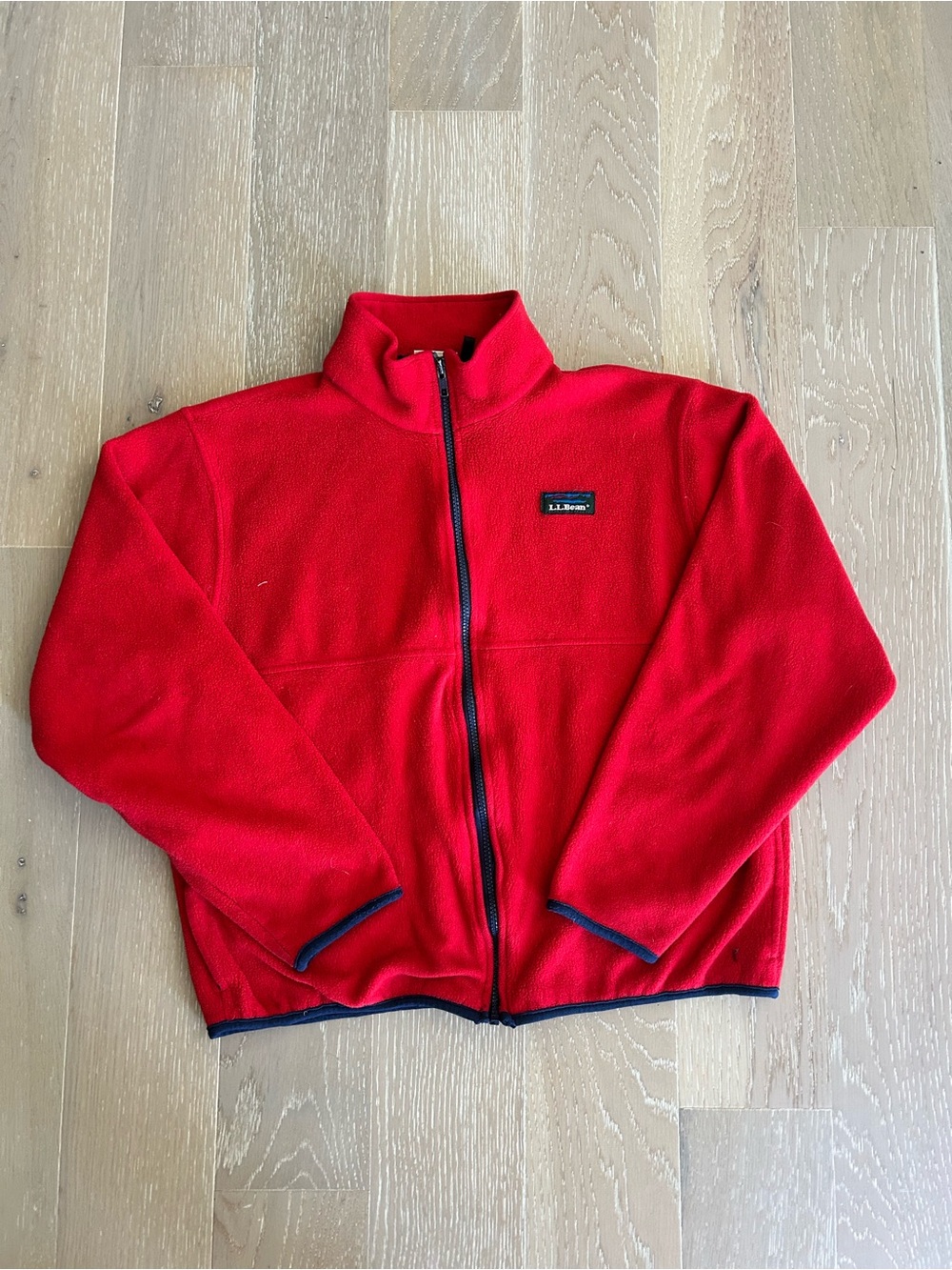 L.L. Bean Kids Red Full-Zip Fleece Jacket with Navy Trim